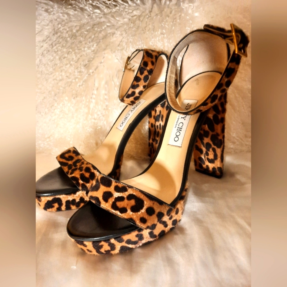 JIMMY CHOO Platform Leopard Sandals Sz 39 Euro US 8.5